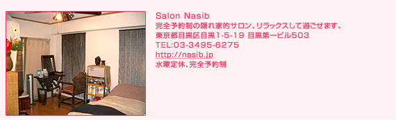 Salon NasibS\񐧂̉BƓITBbNXĉ߂܂Bsڍڍ1-5-19 ڍr503@@TEL:03-3495-6275 http://nasib.jpjxAS\